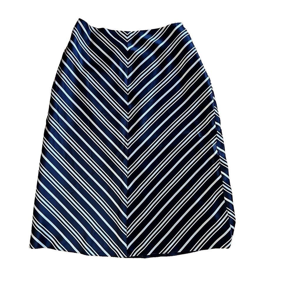 Pendleton Silk Skirt 10 Blue White Diagonal Stripe A Line Nautical Preppy Midi